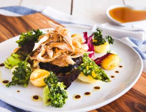 Jerusalem artichoke, kale and maple glazed turkey