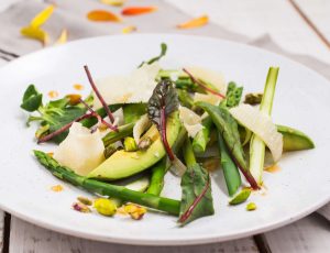 Asparagus and avocado salad with maple dressing