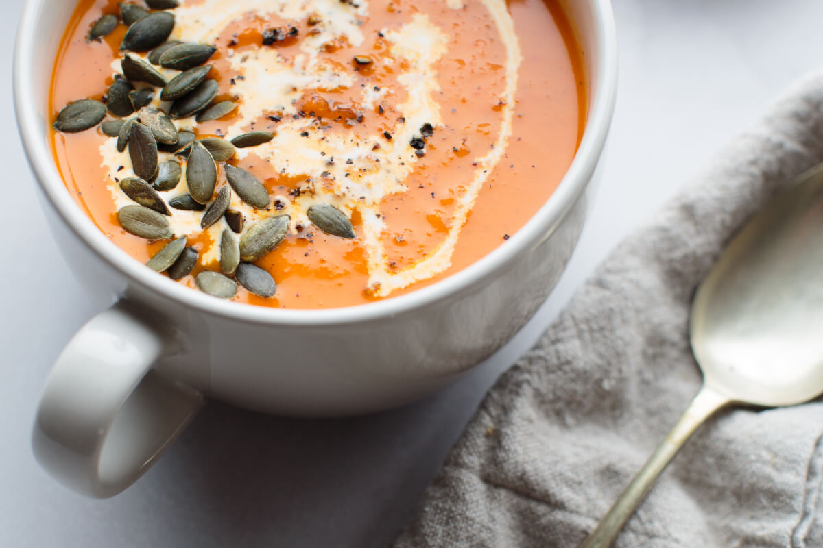 Corn and Butternut Squash Soup with Maple Syrup