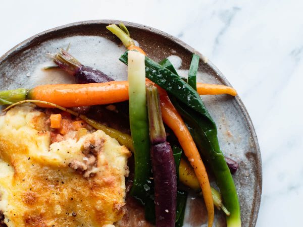 cottage pie with maple caramelised vegetables