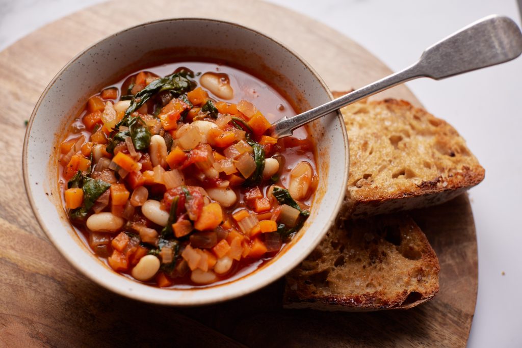 Mediterranean Tuscan Soup and Maple Toasted Sourdough Bread