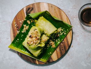 Kueh Dadar &#8211; Pandan Coconut Crepes with Maple and Peanut Coconut Filling