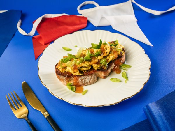 Maple Coronation Chicken bruschetta